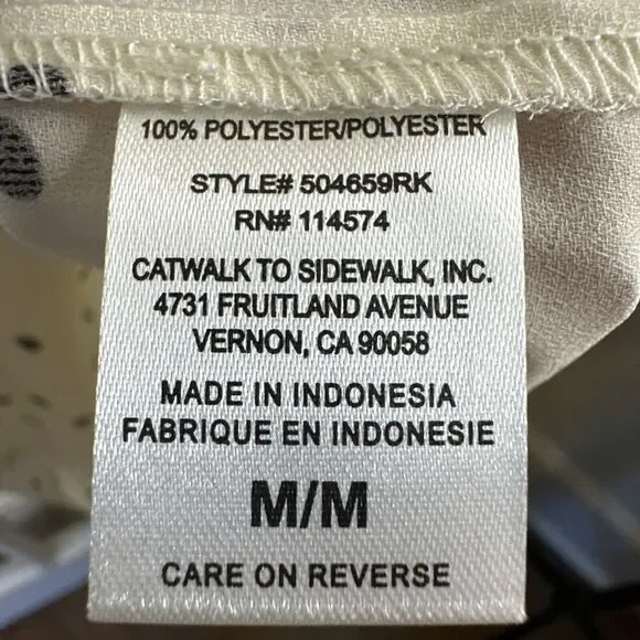 Pleione Sleeveless Top Size M White and Black Polka Dot Cami Shell - Picture 3 of 9